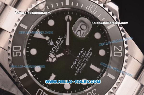 Rolex Submariner Swiss ETA 2836 Automatic Movement Green Ceramic Bezel with Green Dial - Click Image to Close